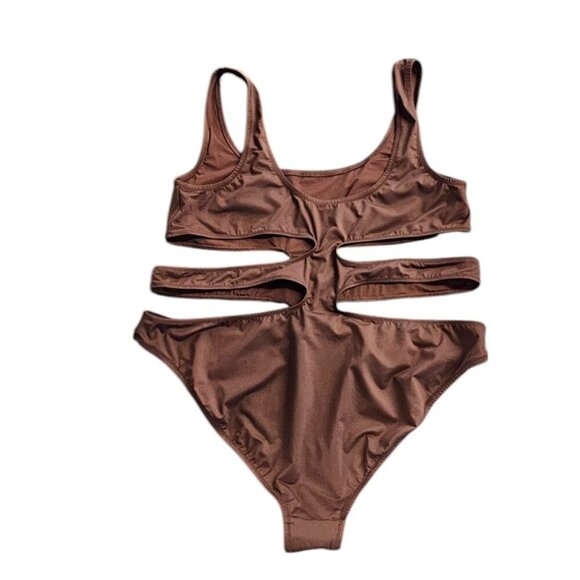 SKIMS Womens One Piece Monokini Swimsuit, Cut Outs, Brown, Plus Size Swim, 3X - Picture 2 of 9